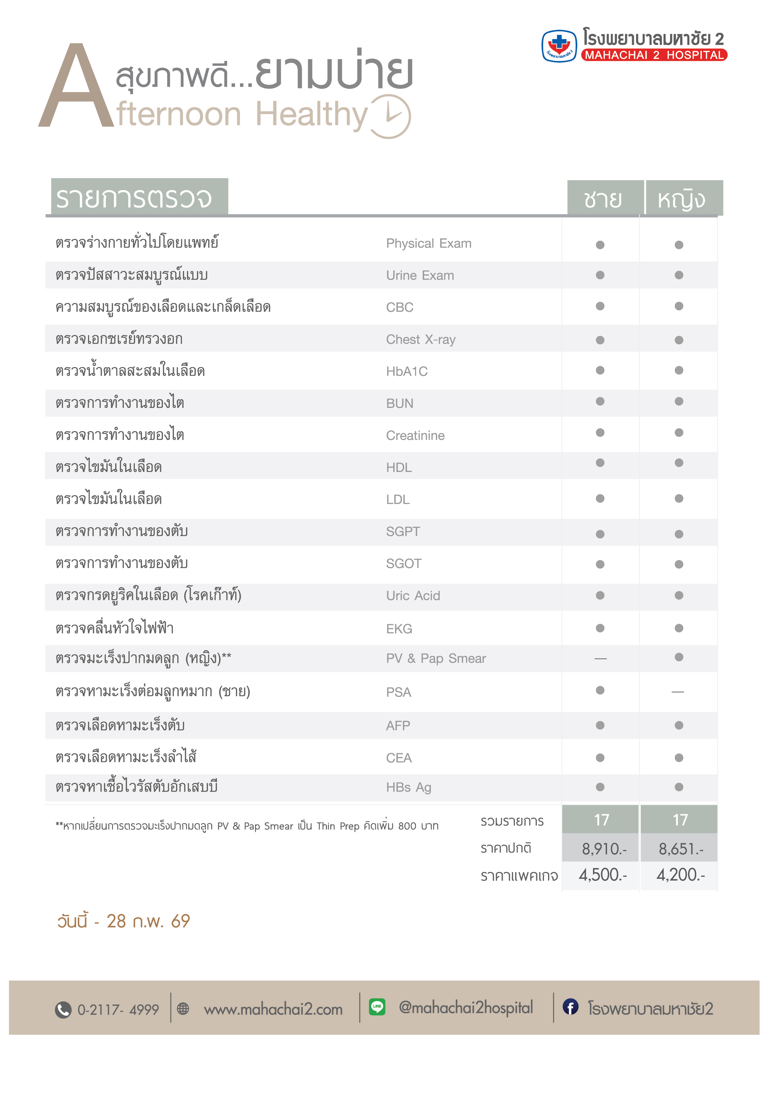 แพคเกจตรวจสุขภาพยามบ่าย