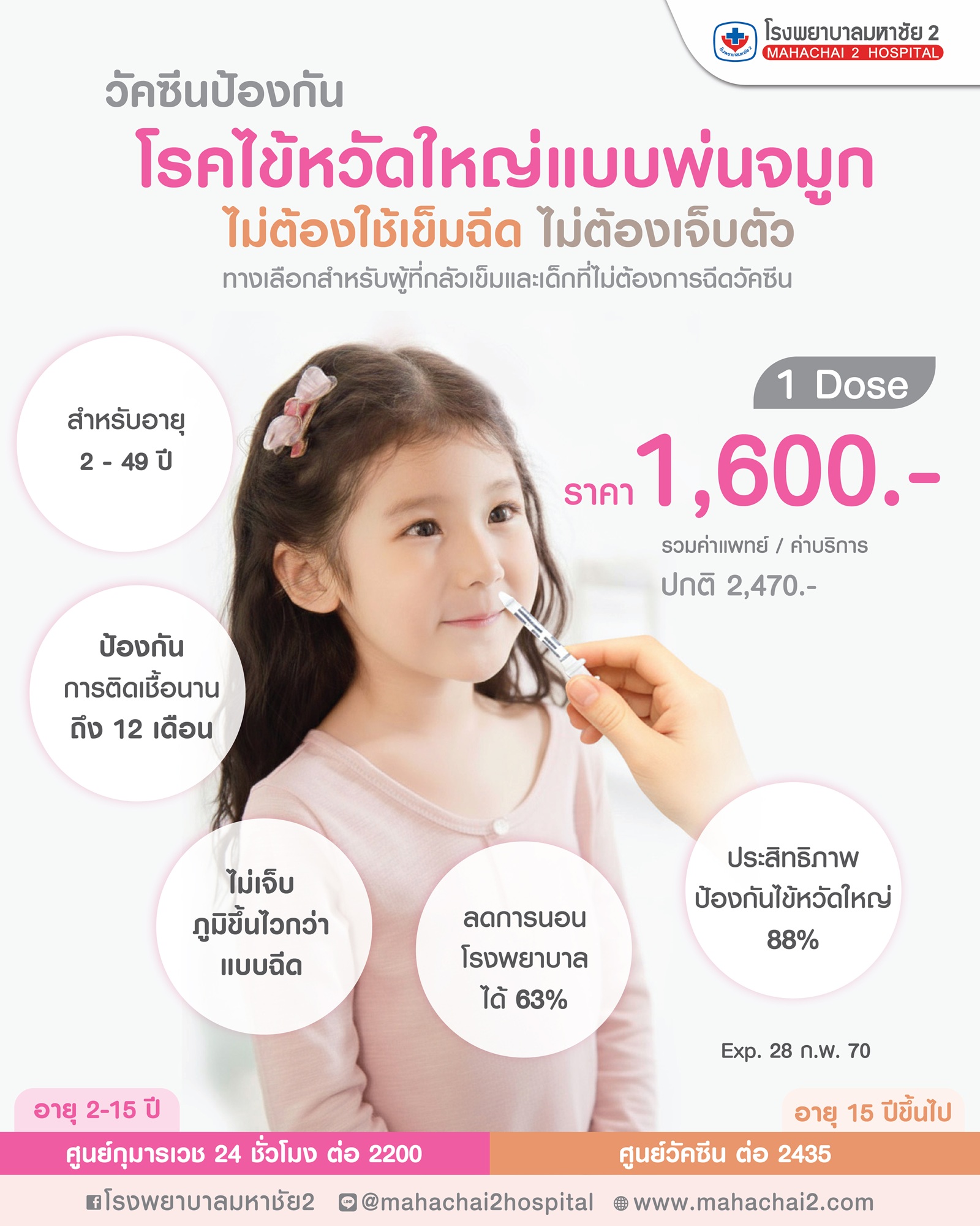 #FluMist #LiveInfluenzaVaccine #LAIV #วัคซีนไข้หวัดใหญ่ #วัคซีนพ่นจมูก #ไม่ต้องใช้เข็ม #โรงพยาบาลมหาชัย2 #VaccineCenter
